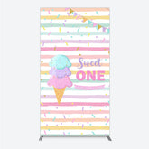 Aperturee - Aperturee Sweet One First Birthday Rectangle Backdrop for Girl Ice Cream Cone and Sprinkles Pastel Here’s The Scoop Party Banner